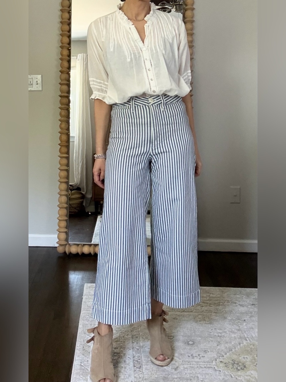 Madewell Emmett Wide-Leg Crop Pants in Herringbone Railroad Stripe